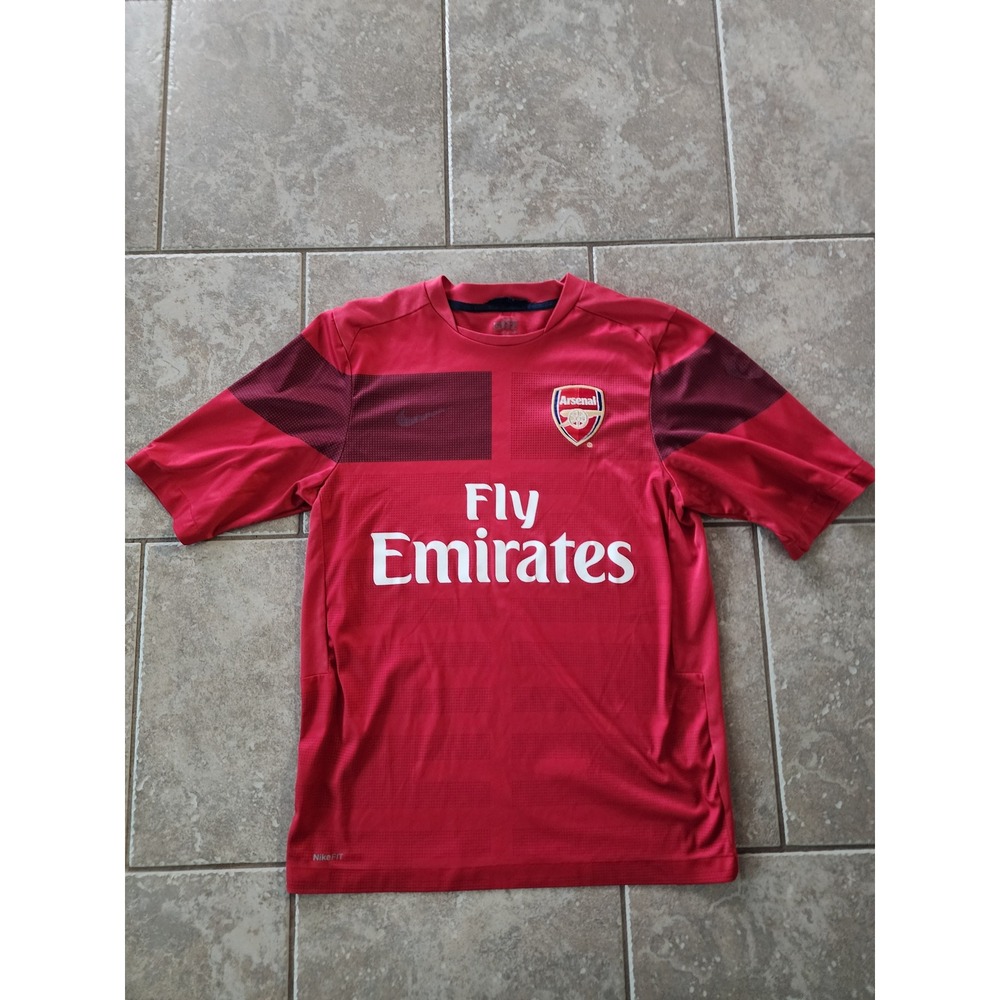 Nike Arsenal FC Red Training Shirt Fly Emirates Soccer Jersey Mens Small